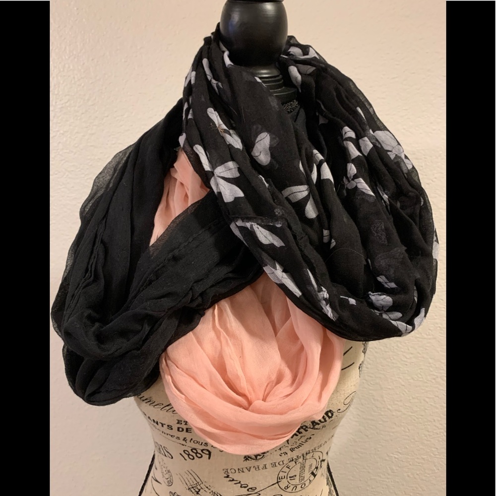 Set of 3 Scarves Black,Pink,Black/white bows